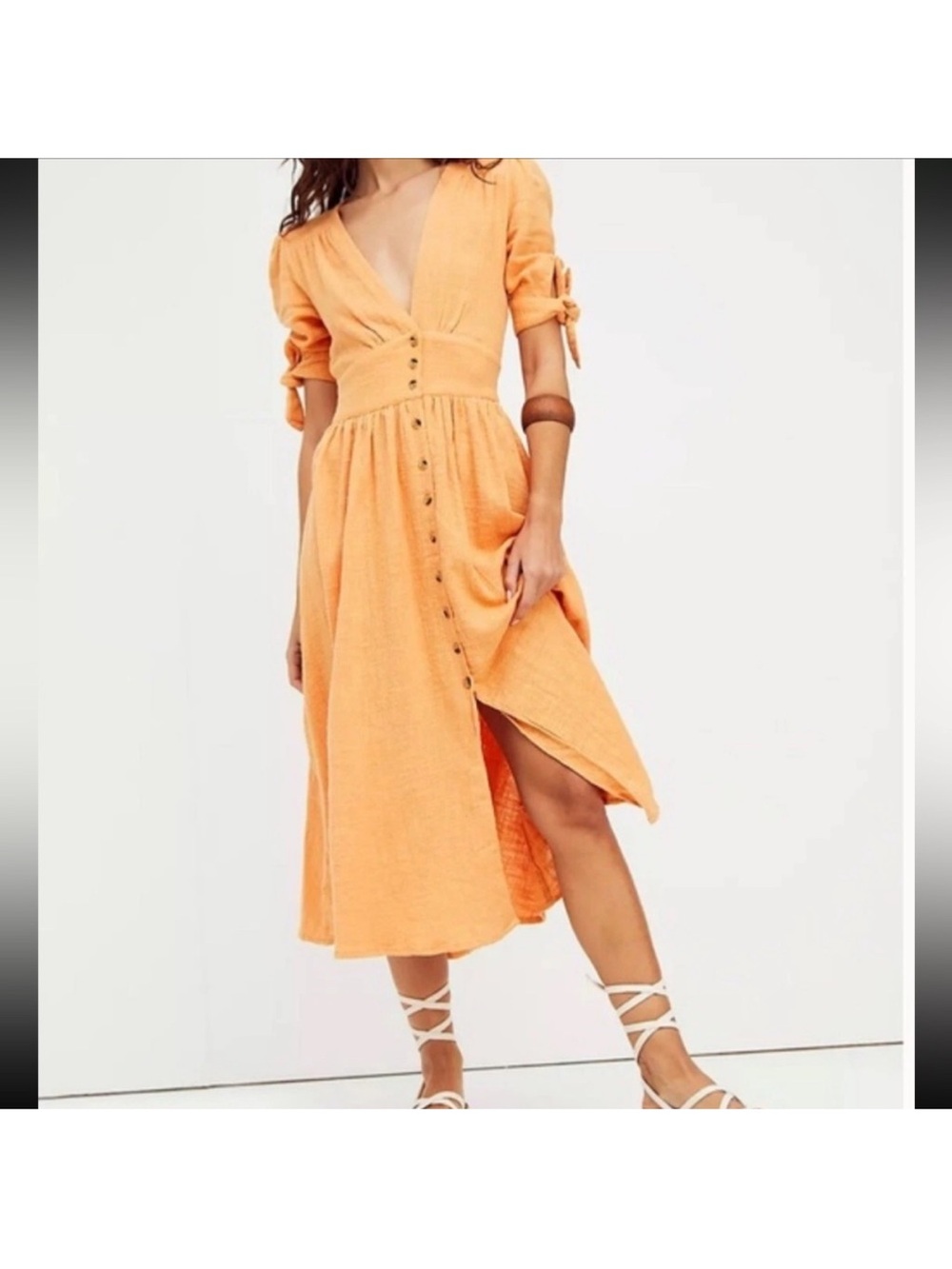 Free People Love of My Life Orange Button-Front Midi Dress